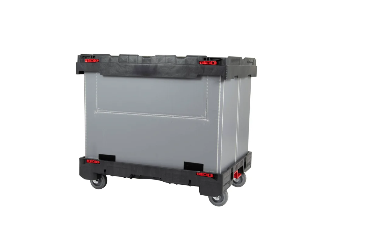 Pallbox 812x612x736mm, grå, 200 liter, med hjul